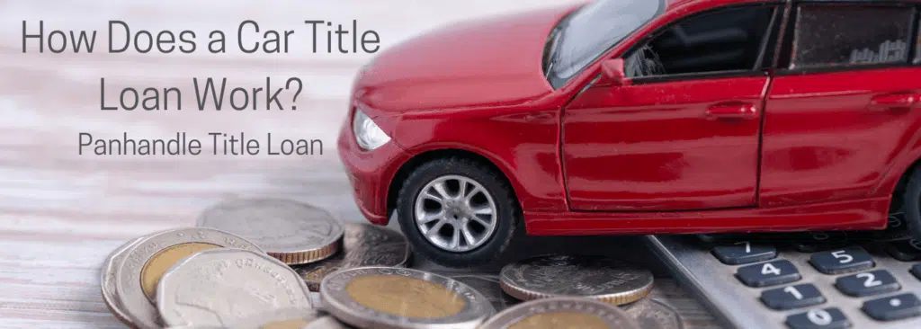 how does a car title loan work red car above coins and calculator